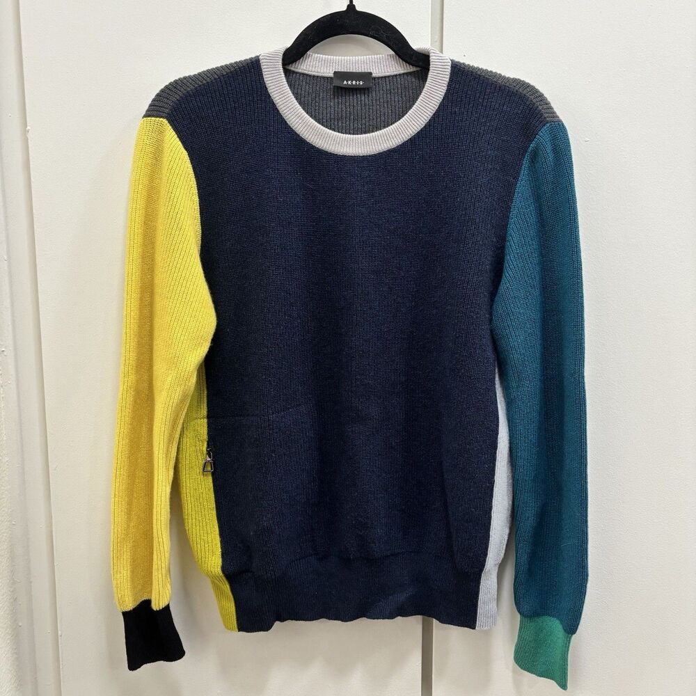 Akris Sz 4 Colorblock 100% Cashmere Sweater Zipper Accent Maximalist Luxury